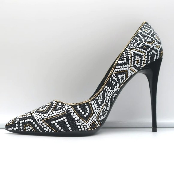 Salvatore Ferragamo Fiore Mosaic Beaded Pumps Size 10 Pointed Toe Heels - Picture 6 of 12
